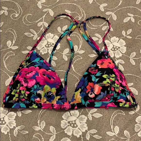 Xhilaration Other - Bright Floral Tropical Print Triangle Bikini Top